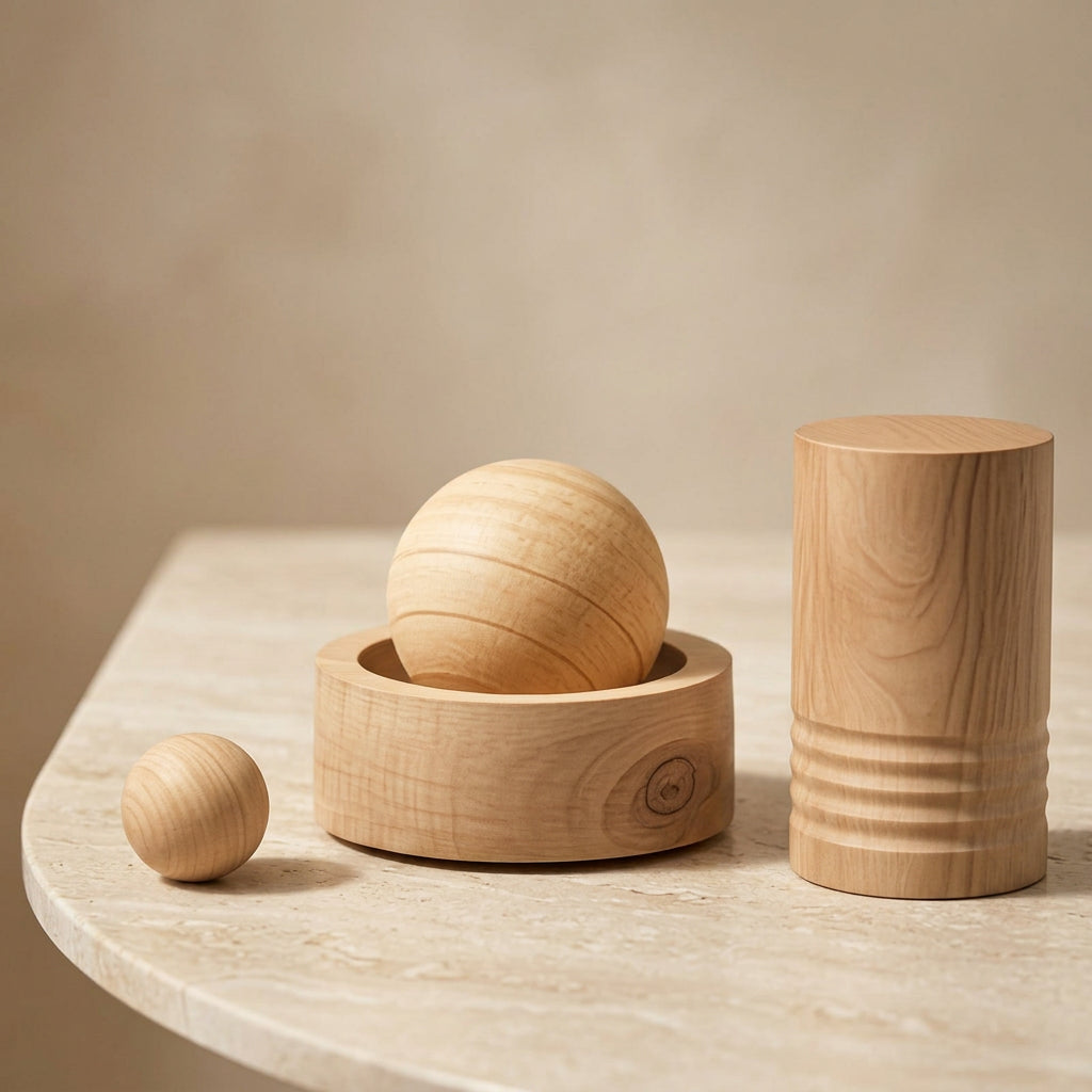 Compact non-electric wooden essential oil diffuser displayed in a modern home interior.