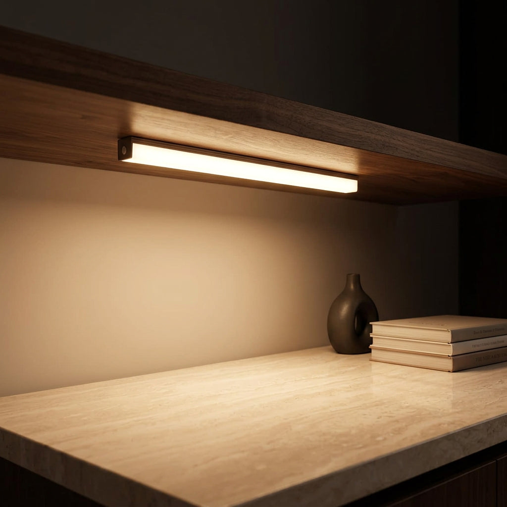 Rechargeable motion sensor LED cabinet light for kitchens and closets 