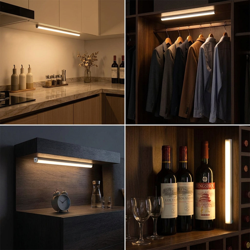 Rechargeable motion sensor LED cabinet light for kitchens and closets 
